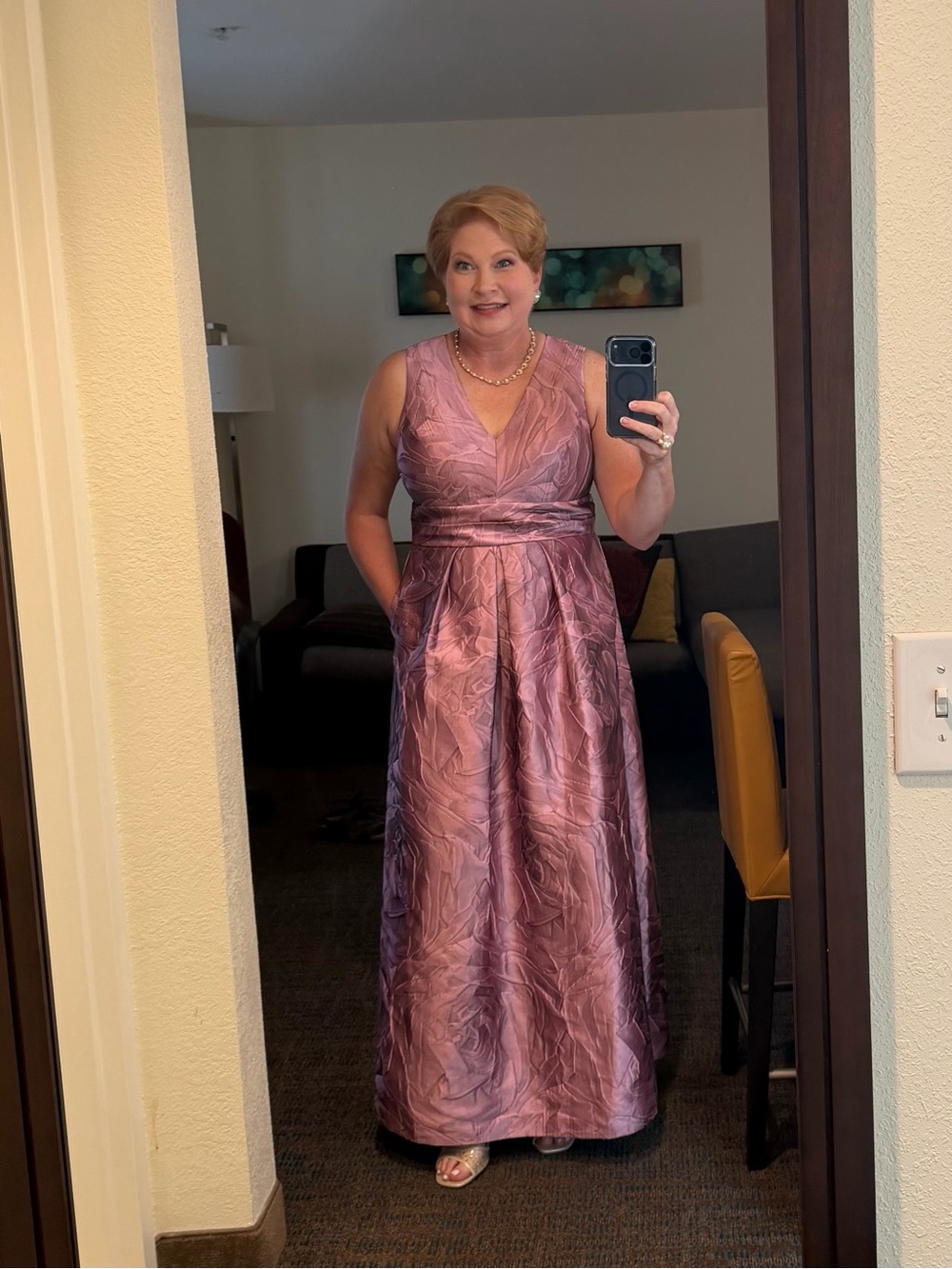 Sleeveless V-Neck Dusty Mauve Evening Gown